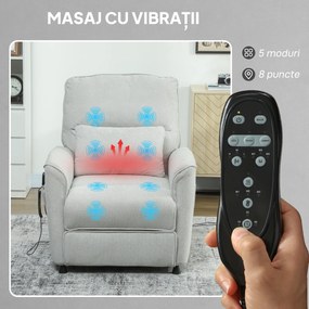HOMCOM Fotoliu Relax Electric cu Masaj și Încălzire, Silențios, Reclinabil 150° în Cinilă cu Pernă, Funcție de Memorie, 2 Telecomenzi, Suport pentru Picioare pentru Living și Birou, Gri | Aosom Romania