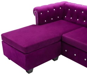 Canapea Chesterfield, forma L, catifea, 199x142x72 cm, violet Mov