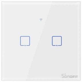 Intrerupator dublu smart, sticla securizata alba, montaj in doza, compatibil Alexa si Google Assistant, Sonoff