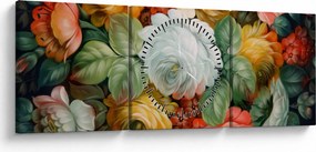 Tablou cu buchet pictat de flori (cu ceas) (90x30 cm)