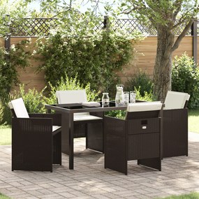 vidaXL Set de dining pentru grădină, 5 piese, marca , cu perne maro din rattan sintetic