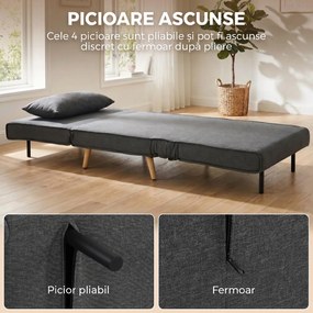 HOMCOM Fotoliu Extensibil 3 în 1 cu Spătar Reglabil pe 3 Niveluri și Pernă, Material Textil cu Aspect de In, Gri | Aosom Romania