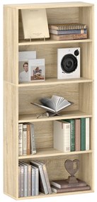 HOMCOM Bibliotecă raft de depozitare 5 nivele cu rafturi reglabile pentru living, dormitor, birou, 60x24x133,5 cm, natural | Aosom Romania