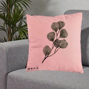 Perna Decorativa Ramura Eucalipt Acuarela, 40x40 cm, Roz, Husa Detasabila, Perna Inclusa, BEKZ®