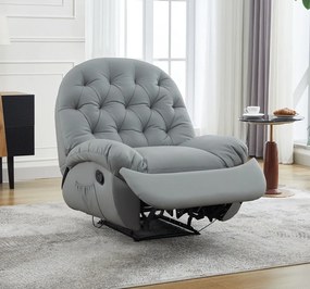 Fotoliu Recliner, suport picioare extensibil, Piele Ecologica, Gri