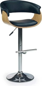 Scaun bar H45, negru/stejar deschis/crom, piele ecologica/placaj indoi