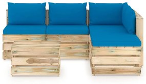 Set mobilier de gradina cu perne, 6 piese, lemn verde tratat light blue and brown, 6