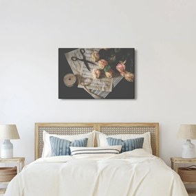Tablou cu note muzicale și trandafiri (90x60 cm)
