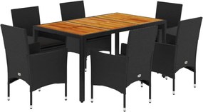 vidaXL Set mobilier grădină perne 7 piese negru poliratan/lemn acacia