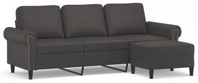 3153620 vidaXL Canapea cu 3 locuri și taburet, gri, 180 cm, piele ecologică