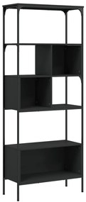 839003 vidaXL Bibliotecă cu 5 niveluri, negru, 76x33x188,5 cm, lemn prelucrat