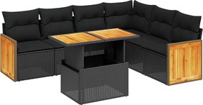 vidaXL Set canapele de grădină cu perne, 7 piese, negru, poliratan