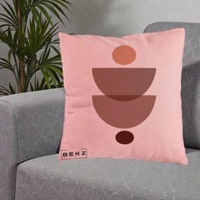 Perna Decorativa Geometric Boho Semicercuri Brun, 40x40 cm, Roz, Husa Detasabila, Perna Inclusa, BEKZ®