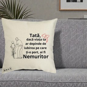 Cadou pentru Tata - Perna Personalizata Tata Nemuritor Bicicleta, 40x40 cm, Ecru, Husa Detasabila, Perna Inclusa, BEKZ®