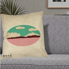 Perna Decorativa Peisaj Desert Oval Pastel, 40x40 cm, Crem, Husa Detasabila, Perna Inclusa, BEKZ®