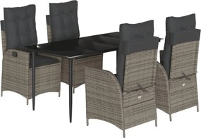 vidaXL Set mobilier de grădină cu perne, 5 piese, gri, poliratan