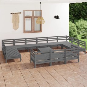 3083511 vidaXL Set mobilier de grădină, 14 piese, gri, lemn masiv de pin