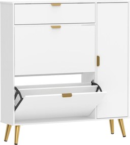 HOMCOM Dulap pentru pantofi 12 perechi, dulap pentru încălțăminte, 2 sertare basculante, 4 compartimente, 99,4x23,8x106,6cm, alb | Aosom Romania