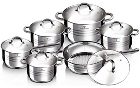 Set oale si tigaie inox 12 piese cu capace de sticla, de calitate, gatire sanatoasa, Gourmet Line Blaumann BL 3897