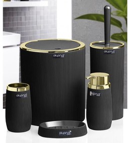 Resigilat: Set accesorii pentru baie Freehome OKY-478-4-S, 5 piese, Negru/Auriu