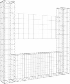 vidaXL Coș gabion în formă de U, cu 2 stâlpi, 140x20x150 cm, fier
