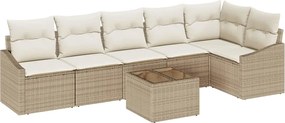 vidaXL Set de canapele pentru grădină 7 pcs Bej și crem poliratan