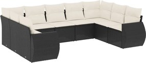vidaXL Set mobilier de grădină cu perne, 9 piese, negru, poliratan