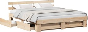 vidaXL Cadru de pat cu headboard Maro 200 x 200 cm Lemn de pin masiv