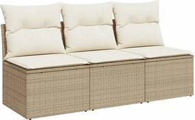 vidaXL Canapea de grădină cu perne, 3 locuri, bej, poliratan