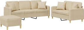 vidaXL Set de canapele cu perne, 3 piese, crem, textil