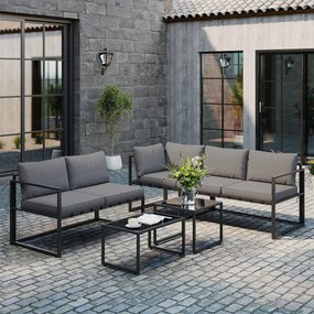 Outsunny Salon de grădină de colț exterior cu 2 canapele și 2 mese de cafea pliabile din sticlă temperată, gri | Aosom Romania