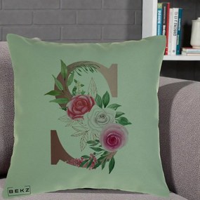 Cadou Personalizat - Perna Personalizata Monograma Rose Gold Litera S, 40x40 cm, Verde, Husa Detasabila, Perna Inclusa, BEKZ®