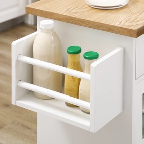 HOMCOM Cărucior de bucătărie cu roți Insulă de bucătărie cu 2 sertare 3 uși din sticlă securizată suport prosop 124,5x39,5x90 cm Alb | Aosom Romania