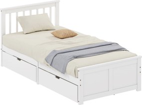 HOMCOM Cadru pat single, cadru din lemn, sertare pe roți, nu necesită somieră, 90 x 200 cm, Alb | Aosom Romania