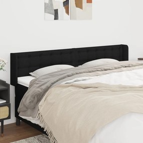 Tablie de pat cu aripioare negru 203x16x78 88 cm textil 1, Negru, 203 x 16 x 78 88 cm