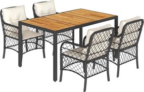 vidaXL Set mobilier de grădină cu perne, 5 piese, negru, poliratan