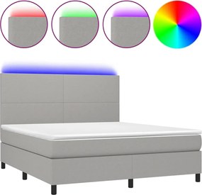 vidaXL Pat cu arcuri, saltea și LED, gri deschis, 180x200 cm, textil