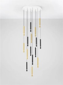 Lustra cu 16 Pendule tub subtire aluminiu auriu si negru LED NOEMI