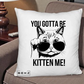 Perna Decorativa You Gotta Be Kitten Me!, 40x40 cm, Alb Pufos, Husa Detasabila, Perna Inclusa, BEKZ®