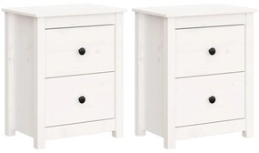 813682 vidaXL Noptiere, 2 buc., alb, 50x35x61,5 cm, lemn masiv de pin