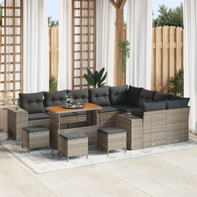 vidaXL Set de canapele de grădină , 13 piese, cu perne gri din rattan sintetic și acacia