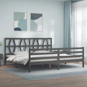 3194398 vidaXL Cadru pat cu tăblie 200x200 cm, gri, lemn masiv