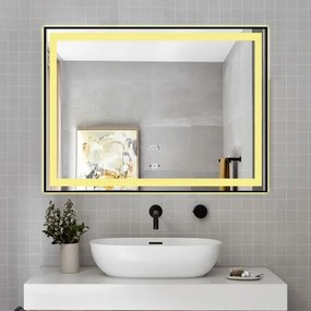 Oglindă Baie LED Elit's Premium cu Senzor de Miscare , Lumina Rece, Caldă și Neutră, 80x60cm, rama Neagra, Ceas