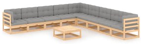 vidaXL Set mobilier grădină cu perne, 10 piese, lemn masiv de pin
