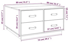 Masuta de cafea, gri, 80x80x45 cm, lemn masiv de pin