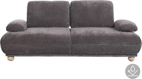 Canapea cu 3 locuri din bumbac, gri, spătar rabatabil, picioare sferice din lemn, material rezistent la pete, 85 x 220 x 111 cm, „Èze”