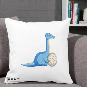 Perna Decorativa Brontosaur cu Ou, 40x40 cm, Alba Mata, Husa Detasabila, Perna Inclusa, BEKZ®