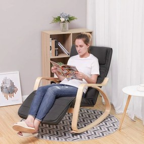 Fotoliu balansoar, lemn de mesteacan / textil, negru, Songmics