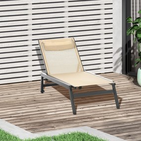 Outsunny Șezlong de soare din aluminiu și textilene cu roți și suport pentru cap, spătar reglabil, kaki | Aosom Romania