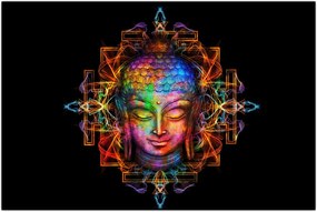 Tablou - Bustul lui Buddha în culori neon (90x60 cm)